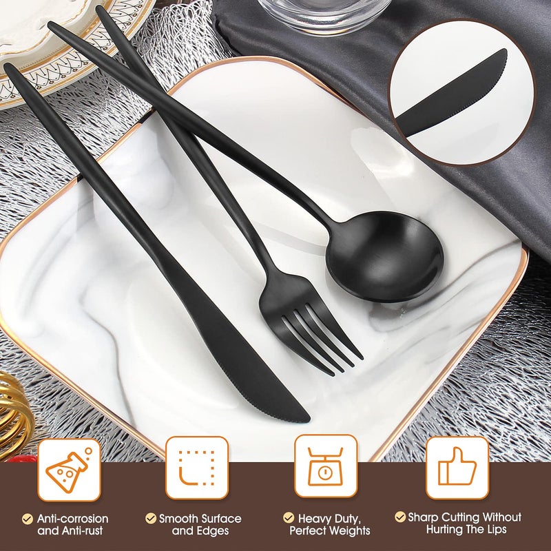BEGEEL Matte Black Silverware Set,BEGEEL 20 Piece Stainless Steel Flatware Set,Service for 4,Satin Finish Tableware,Cutlery Sets,Utensil Sets for Kitchen and Home,Dishwasher Safe - Image 3